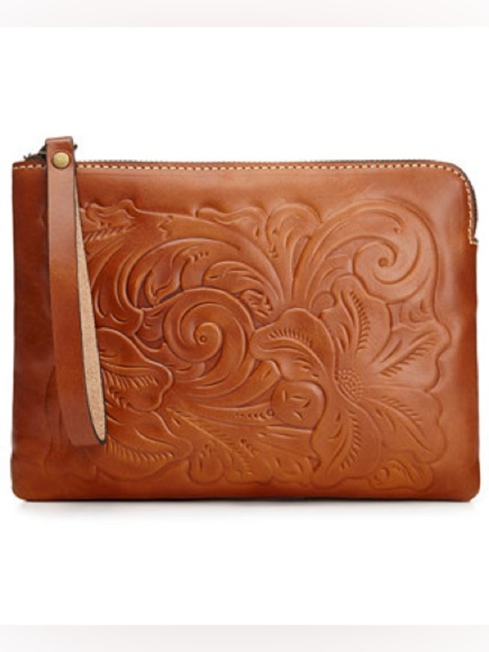Patricia Nash Tan Embossed Leather Wristlet Clutch